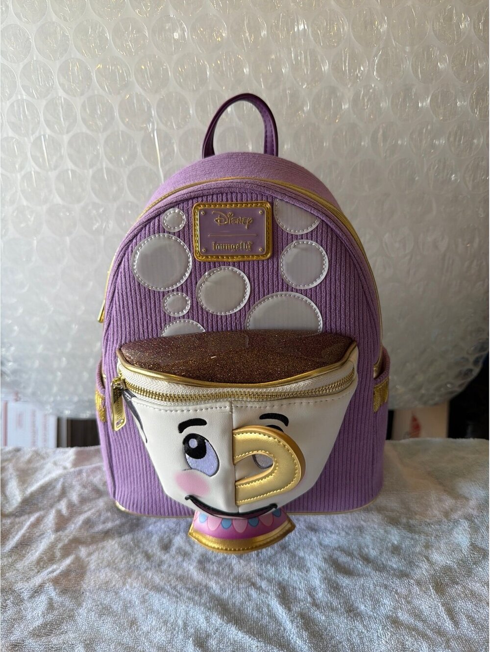 Loungefly Beauty & The Beast Chip Figural Corduroy Backpack NWT